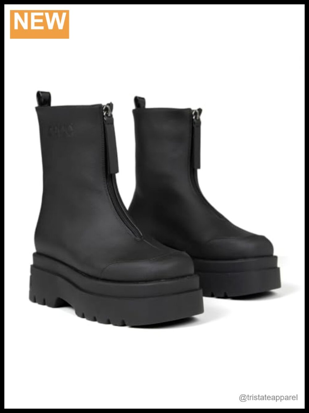 Vegan Grape Leather Mid Calf Combat Boots for Women, Front Zipper Chunky